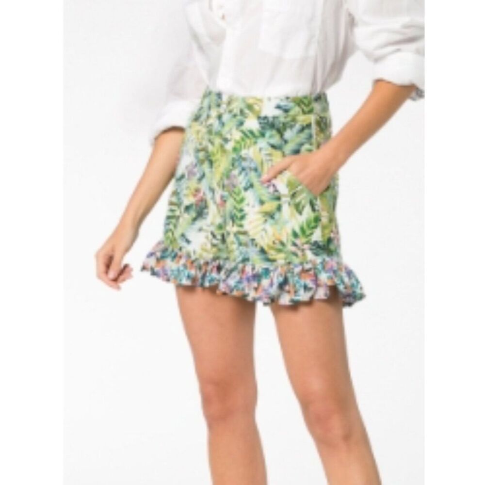 Euc All Things Mochi Tropical Print Ruffle Shorts Embroidered Pockets Size M — image 2 of 8